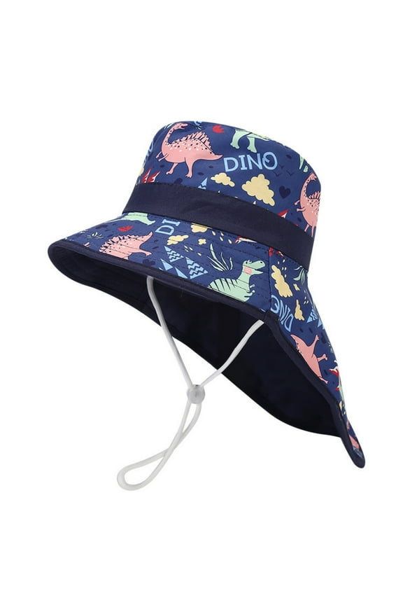 Girls Boys Sun Cap Summer Cartoon Wide Brim Adjustable Strap Lightweight Breathable Outdoor Protection Bucket Hat With Neck Flap Kids Versatile Sunscreen Sunshade Hats,Sky Blue,One Size