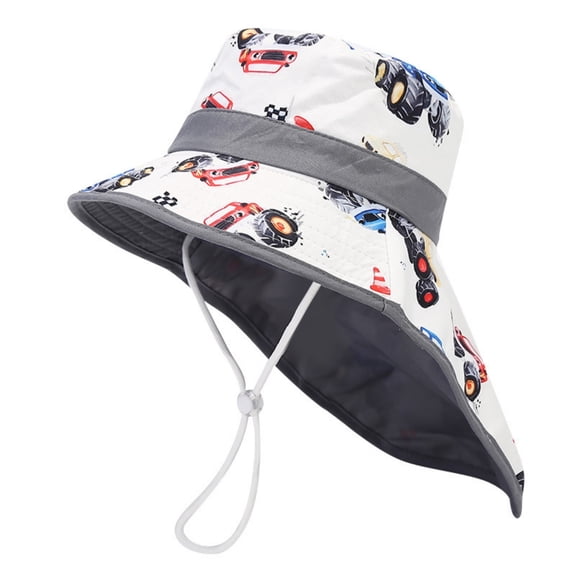 LIIPEE Girls Boys Sun Cap Summer Cartoon Wide Brim Adjustable Strap Lightweight Breathable Outdoor Protection Bucket Hat With Neck Flap Toddler Trendy Sunscreen Sunshade Hats,Light Gray,One Size