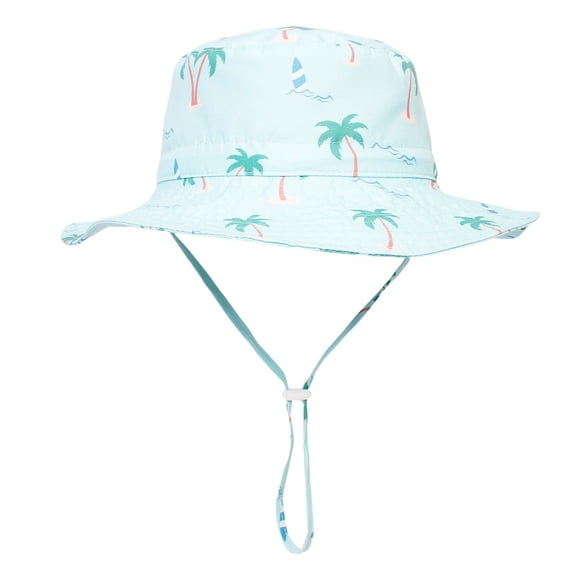 LIIPEE Girls Boys Sun Cap Summer Fashion Cartoon Printed Wide Brim Adjustable Strap Beach Playground Protection Bucket Hat Girls Sweet Sunscreen Sunshade Hats,Light Blue,M