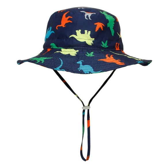 LIIPEE Girls Boys Sun Cap Summer Fashion Cartoon Printed Wide Brim Adjustable Strap Beach Playground Protection Bucket Hat Kids Versatile Sunscreen Sunshade Hats,Navy,S