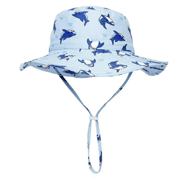 LIIPEE Girls Boys Sun Cap Summer Fashion Cartoon Printed Wide Brim Adjustable Strap Beach Playground Protection Bucket Hat Toddler Comfort Sunscreen Sunshade Hats,Sky Blue,M