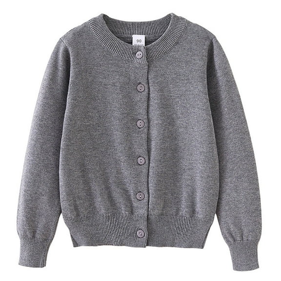LIIPEE Girls Boys Sweater Solid Color Long Sleeve Round Neck Button Knitted Cardigan Sweater Coat Child Versatile Birthday Wedding Weekend Sweater,Grey,11-12 Years