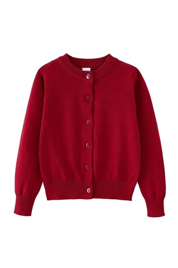 Girls Boys Sweater Solid Color Long Sleeve Round Neck Button Knitted Cardigan Sweater Coat Girl Classic Indoor Outdoor Wear Sweater,Red,13-14 Years