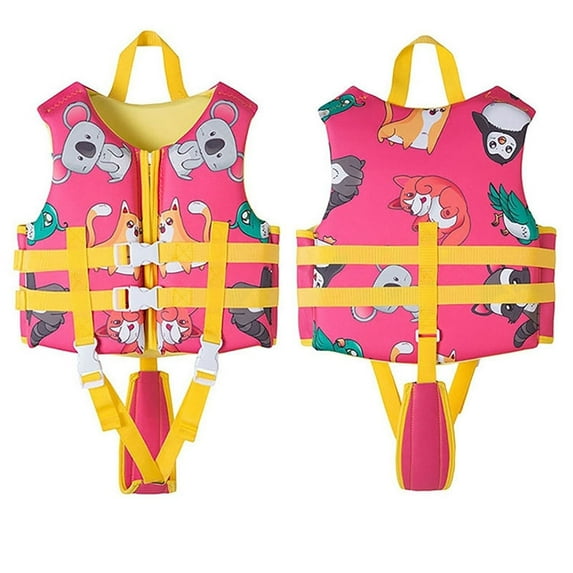 LIIPEE Girls Boys Swimwear Cartoon Printed V Neck Zip Up Coast Guard Approved Life Vest Buoyancy Life Jacket Child Comfort Beach Pool Summer Outings Bathing Suit,Hot Pink,12-14 Years
