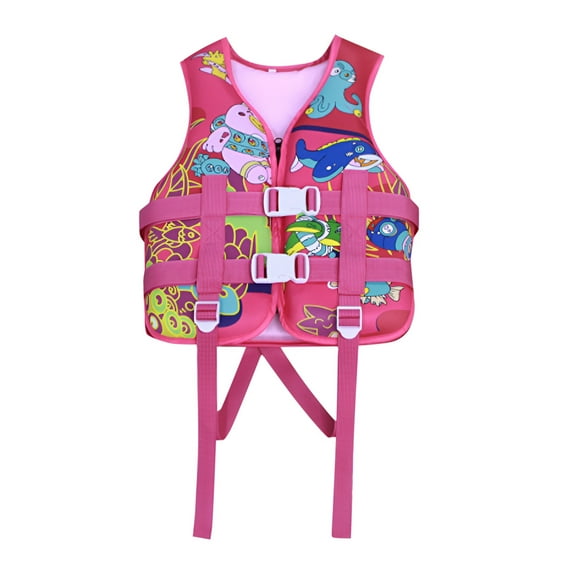 LIIPEE Girls Boys Swimwear Cartoon Printed V Neck Zip Up Coast Guard Approved Life Vest Buoyancy Life Jacket Kids Versatile Beach Pool Summer Outings Beachwear,Pink,4-6 Years