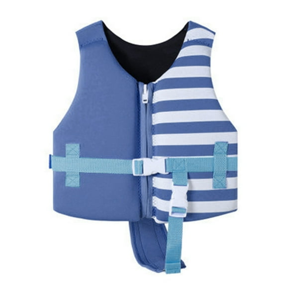 LIIPEE Girls Boys Swimwear Striped Printed V Neck Zip Up Coast Guard Approved Life Vest Buoyancy Life Jacket Child Stylish Beach Pool Summer Outings Beachwear,Sky Blue,S/M