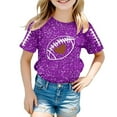 thumbnail image 1 of LIIPEE Girls Boys T-Shirt Cartoon Baseball Graphic Printed Short Sleeve Round Neck Sequins Tshirt Tops Kids Trendy Holiday School Party Tee Shirts,Purple,8-9 Years, 1 of 4
