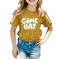 thumbnail image 1 of LIIPEE Girls Boys T-Shirt Cartoon Baseball Letter Graphic Printed Short Sleeve Round Neck Sequins Tshirt Tops Girl Comfortable Indoor Outdoor Wear Tee,Gold,6-7 Years, 1 of 4
