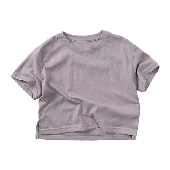 LIIPEE Girls Boys T-Shirt Solid Color Short Sleeve Round Neck Tshirts Versatile Work Tee,Grey,1-2 Years