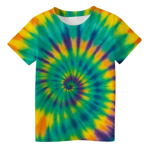 LIIPEE Girls Boys T-Shirt Tie Dye Printed Short Sleeve Round Neck Tshirts Kids Comfort School Tee,Mint Green1,10-11 Years