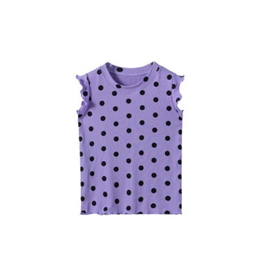 LIIPEE Girls Boys T-Shirts Summer Casual Polka Dot Printed Short Sleeve Round Neck Vest Blouse Baby Trendy Daily Wear Tee Shirts,Purple,9-10 Years