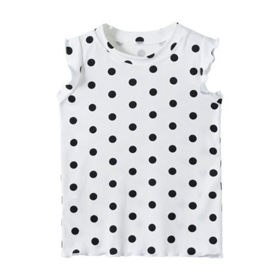 LIIPEE Girls Boys T-Shirts Summer Casual Polka Dot Printed Short Sleeve Round Neck Vest Blouse Toddler Casual Sports Tee Shirts,White,4-5 Years