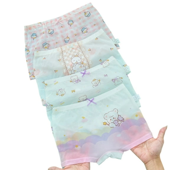LIIPEE Girls Boys Underwear 4 Pack Cartoon Butterfly Animal Flower Printed Boxer Briefs Trunks Kids Classic School Panties,Yellow,8-9 Years