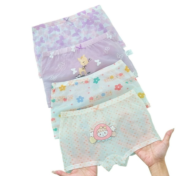LIIPEE Girls Boys Underwear 4 Pack Cartoon Butterfly Animal Flower Printed Boxer Briefs Trunks Kids Lovely Party Panties,Green,8-9 Years