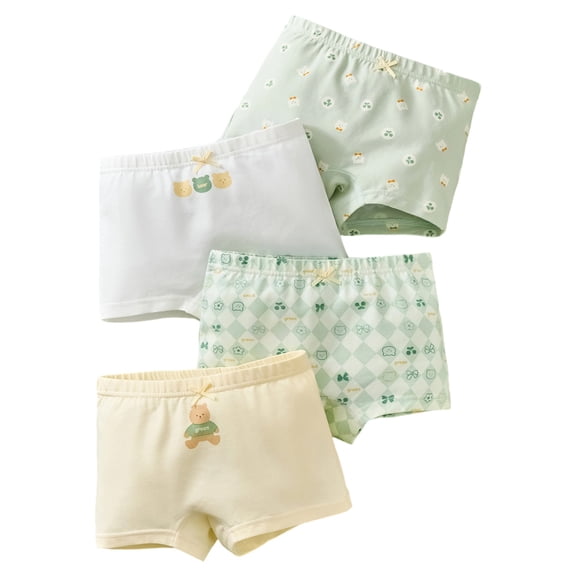 LIIPEE Girls Boys Underwear Cartoon Animal Letter Dot Printed Stretchy Elastic Waist Boxer Briefs Child Comfort Indoor Outdoor Wear Underwear,Mint Green,4-5 Years