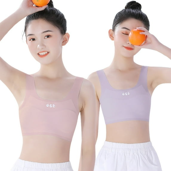 LIIPEE Girls Bra Cartoon Printed Stretch Sports Seamless Bra Bralette Training Bras Girl Casual Gym Undies,Pk4,15 Years