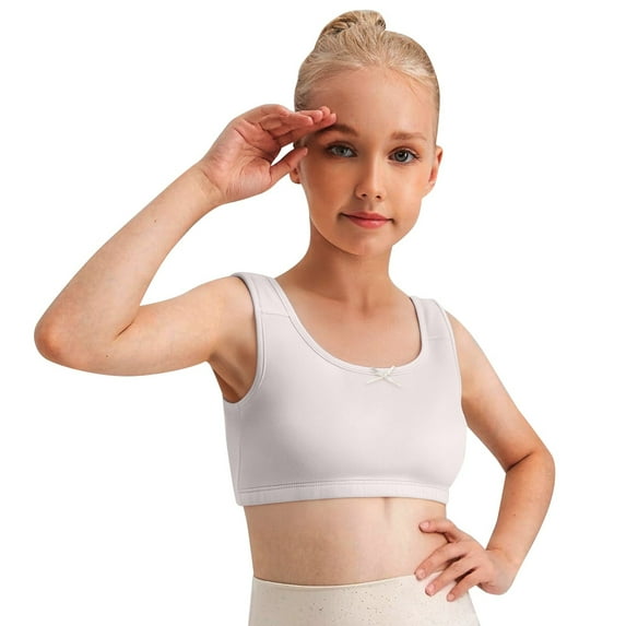 LIIPEE Girls Bras Solid Color Stretch Sports Seamless Bra Training Bralette Crop Top Child Stylish Indoor Outdoor Wear Undies,Pink,11-12 Years