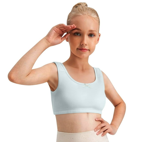 LIIPEE Girls Bras Solid Color Stretch Sports Seamless Bra Training Bralette Crop Top Girls Cute Holiday School Party Undies,Blue,10-11 Years