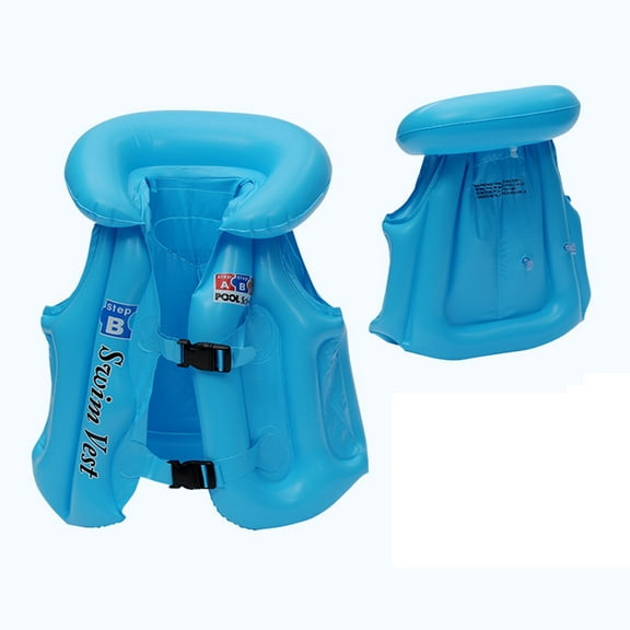 LIIPEE Girls Buoyancy Life Jacket Summer Casual Sleeveless Inflatable Life Vest Classic Party Life Vest Beachwear,Blue,6-12 Years