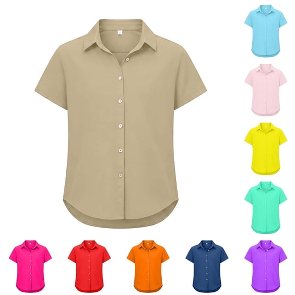 LIIPEE Girls Button Down Shirts Short Sleeve Solid Color Turn Down Collar Blouses Kids Casual Fashion Breathable Cute Summer Tops,15-16 Years