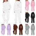 thumbnail image 1 of LIIPEE Girls Casual Outfits 2 Piece Autumn Winter Warm Bowknot Graphic Long Sleeve Pullover Hoodie And Sweatpants Kids Cute Outfit Sets,9-10 Years, 1 of 5