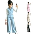 thumbnail image 1 of LIIPEE Girls Casual Outfits 2 Piece Stripes Print Sleeveless Button Up Suit Vest Wide Leg Pants Kids Cute Comfortable Outfit Sets,7-8 Years, 1 of 4