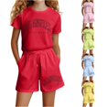 thumbnail image 1 of LIIPEE Girls Casual Outfits 2 Piece Summer Letter Graphic Short Sleeve Tees And Shorts Kids Cute Comfortable Everyday Outfit Sets,13-14 Years, 1 of 4
