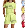 thumbnail image 1 of LIIPEE Girls Casual Outfits 2 Piece Summer Letter Graphic Short Sleeve Tees And Shorts Kids Cute Comfortable Everyday Outfit Sets,5-6 Years, 1 of 4