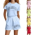 thumbnail image 1 of LIIPEE Girls Casual Outfits 2 Piece Summer Letter Graphic Short Sleeve Tees And Shorts Kids Cute Comfortable Everyday Outfit Sets,5-6 Years, 1 of 4