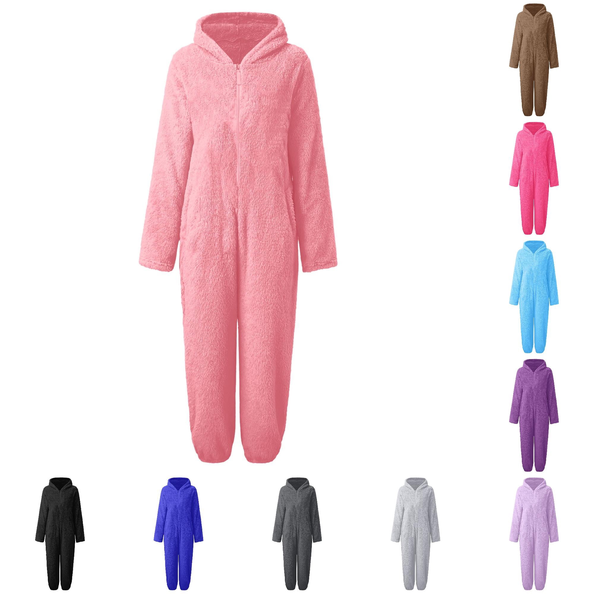 Cozy Rompers LIIPEE Girls Casual Solid Color Warm Zip Up Romper Fall Winter Fuzzy ...