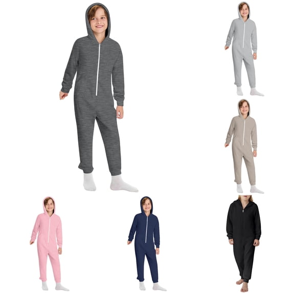 LIIPEE Girls Casual Zip Up Romper Long Sleeves Loose Onesies Kids Fall Winter Clothes 5-16 Years