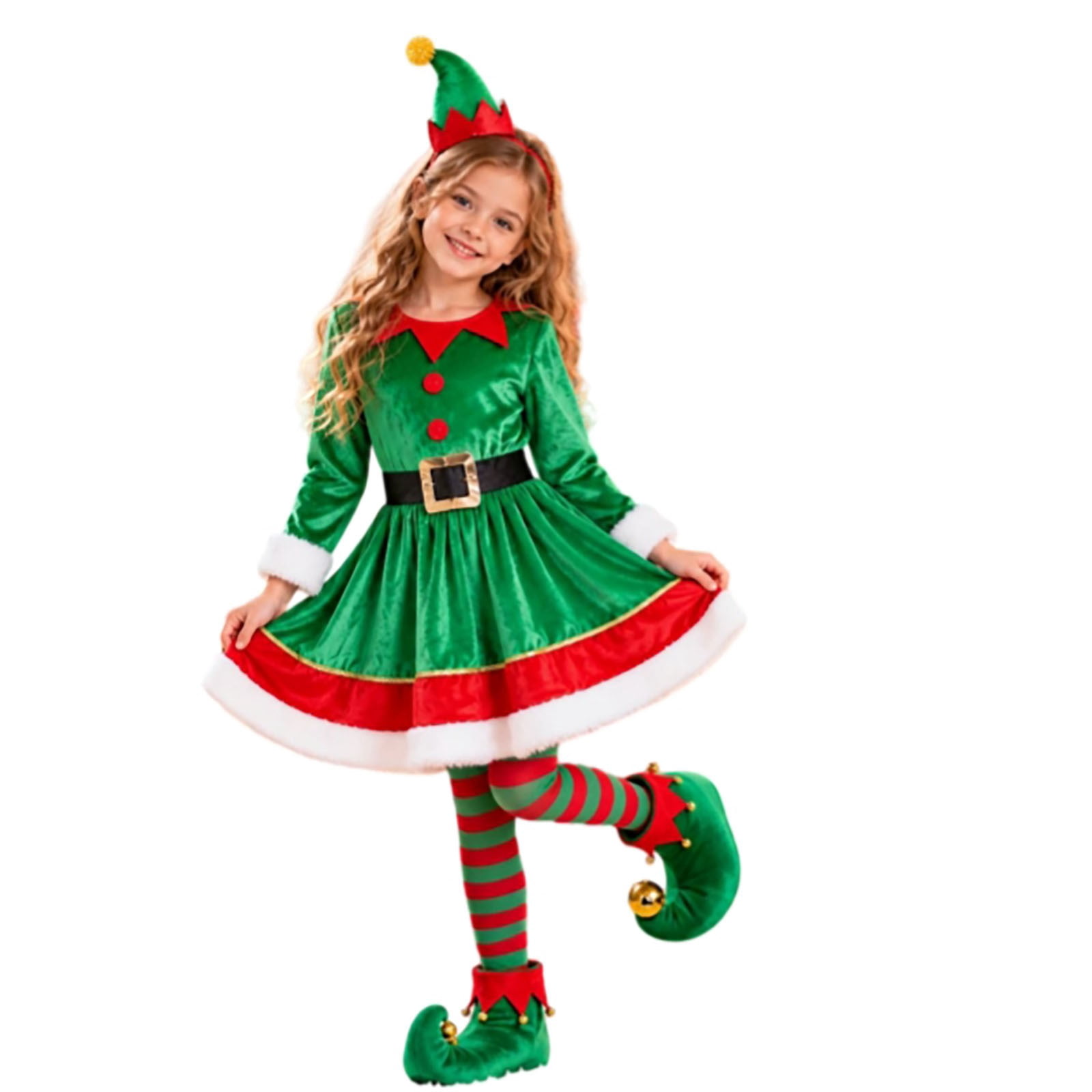 LIIPEE Girls Christmas Elf Set 4 Piece Kids Holiday Party Role Play ...