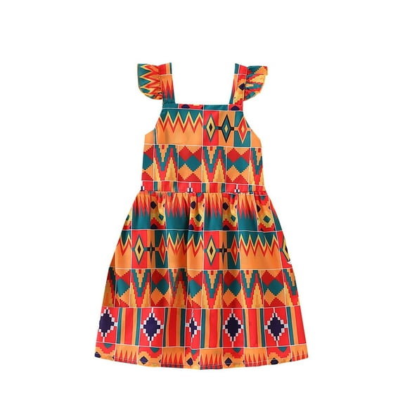 LIIPEE Girls Dresses Bohemian Fly Sleeve Sundress Child Elegant Indoor Outdoor Wear Dress,Orange,5