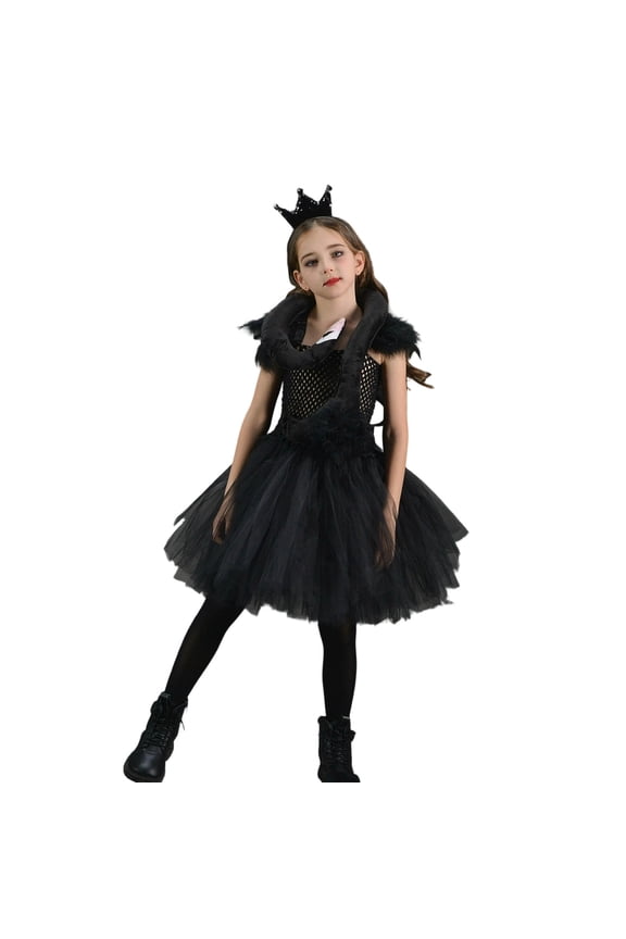 Girls Dresses Children Elegant Ballet Performance Outfit Solid Color Sleeveless Swan Neckline Comfortable Soft Dress,Black,6-7 Years
