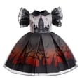 thumbnail image 1 of LIIPEE Girls Dresses Halloween Cartoon Graphic Printed Puff Sleeve Peter Pan Collar Ball Gown Princess Sundress Toddler Classic Casual Daily Party Photoshoot Dress,Black,3-4 Years, 1 of 7