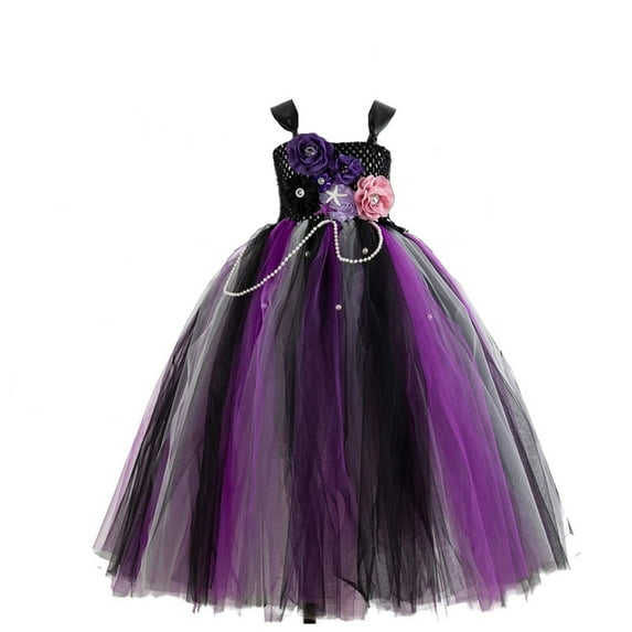 LIIPEE Girls Dresses Halloween Sleeveless Flower Tulle Ball Gown Princess Sundress Kids Versatile Indoor Outdoor Wear Dress,Purple,10-12 Years