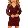 thumbnail image 1 of LIIPEE Girls Dresses Kids Glitter Sequins Puff Long Sleeve Mesh V-Neck Festive Bodycon Dress Evening Elegant Comfortable Soft Breathable Mini Dress,Red,7-8 Years, 1 of 7