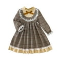 thumbnail image 1 of LIIPEE Girls Dresses Lace Trim Ruffles Long Sleeve A-Line Plaid Sundress Child Casual Holiday School Party Dress,Khaki,4Y, 1 of 7