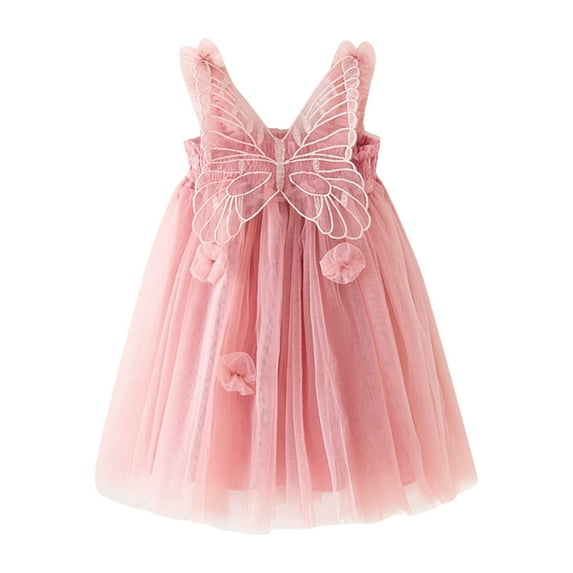 LIIPEE Girls Dresses Solid Color Sleeveless Butterfly Tulle Ball Gown Sundress Infant Versatile Indoor Dress,Watermelon Red,3-4 Years