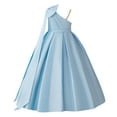 thumbnail image 1 of LIIPEE Girls Dresses Solid Color Sleeveless One-Shoulder Bowknot Ball Gown Princess Sundress Child Stylish Climbing Hiking Camping Cycling Dress,Sky Blue,130, 1 of 9