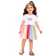 thumbnail image 1 of LIIPEE Girls Dresses Summer Casual Bow Printed Short Sleeve Crew Neck Flowy A Line Party Dress With Ruffle Hem Toddler Kids Comfortable Breathable Soft Cute Daily Dresses,Multicolour,12-24 Months, 1 of 6