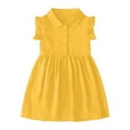 thumbnail image 1 of LIIPEE Girls Dresses Summer Fashion Solid Color Turndown Collar Button Ruffled Sleeveless Dress Kids Versatile A-Line Princess Dresses,Yellow,13-14 Years, 1 of 4