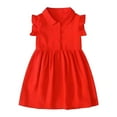 thumbnail image 1 of LIIPEE Girls Dresses Summer Fashion Solid Color Turndown Collar Button Ruffled Sleeveless Dress Toddler Comfort A-Line Princess Dresses,Red,3-4 Years, 1 of 9