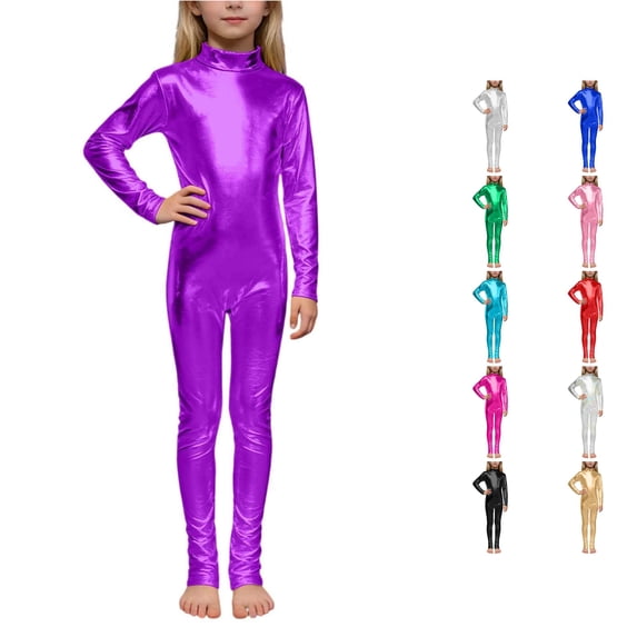 LIIPEE Girls Glitter Back Zipper Jumpsuit High Neck Long Sleeve Dance Performance Leotard 1-12 Years