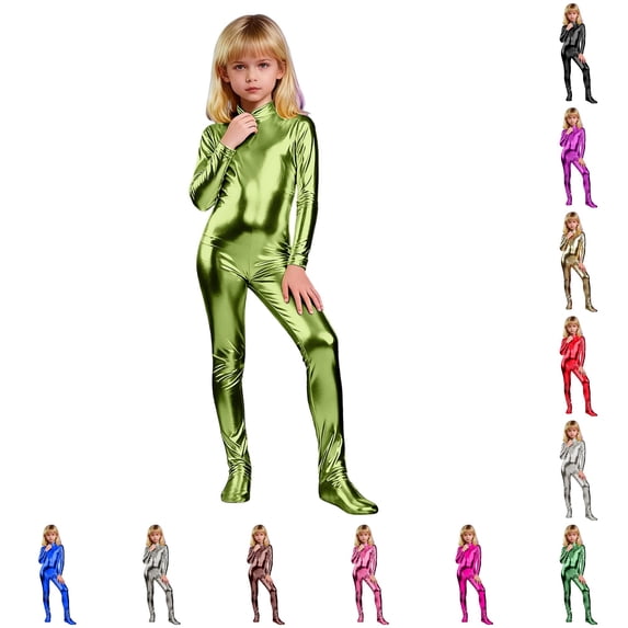 LIIPEE Girls Glitter Long Sleeve Footed Jumpsuits High Neck Dance Performance Gymnastic Leotard 4-9 Years