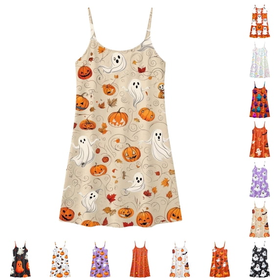 LIIPEE Girls Halloween Graphic Nightgown Spaghetti Strap Sleep Dress Kids Cozy Sleepwear 5-14 Years