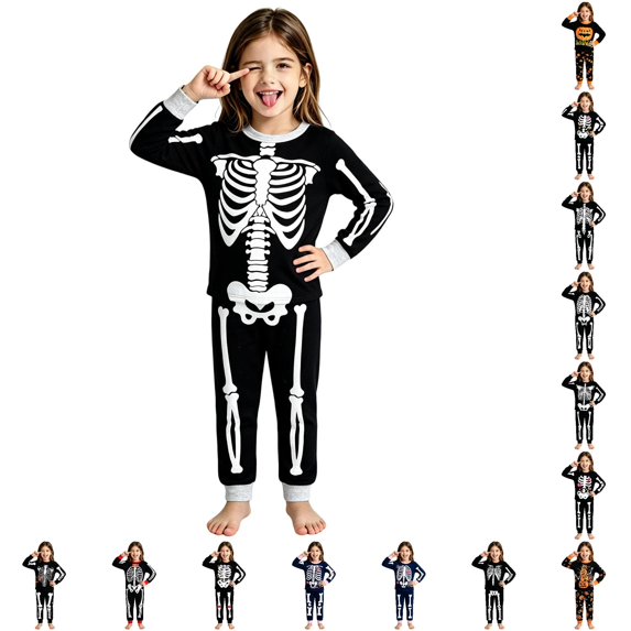 LIIPEE Girls Halloween Graphic Pajamas Long Sleeve Tees And Pants Pajama Sets Kids Fall Sleepwear 2-10 Years