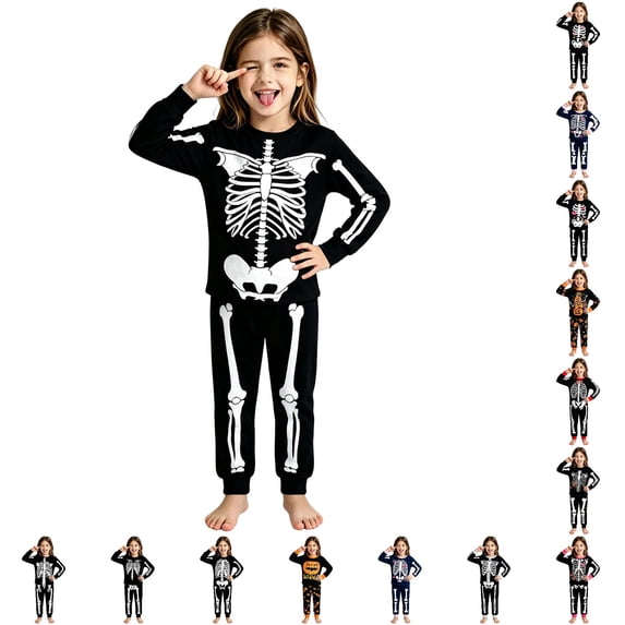 LIIPEE Girls Halloween Graphic Pajamas Long Sleeve Tees And Pants Pajama Sets Kids Fall Sleepwear 2-10 Years