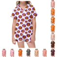 thumbnail image 1 of LIIPEE Girls Halloween Graphic Pajamas Short Sleeve Button Down Shirts And Shorts Pajama Sets Kids Holiday Sleepwear 1-14 Years, 1 of 6