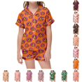 thumbnail image 1 of LIIPEE Girls Halloween Graphic Pajamas Short Sleeve Button Down Shirts And Shorts Pajama Sets Kids Holiday Sleepwear 1-14 Years, 1 of 6